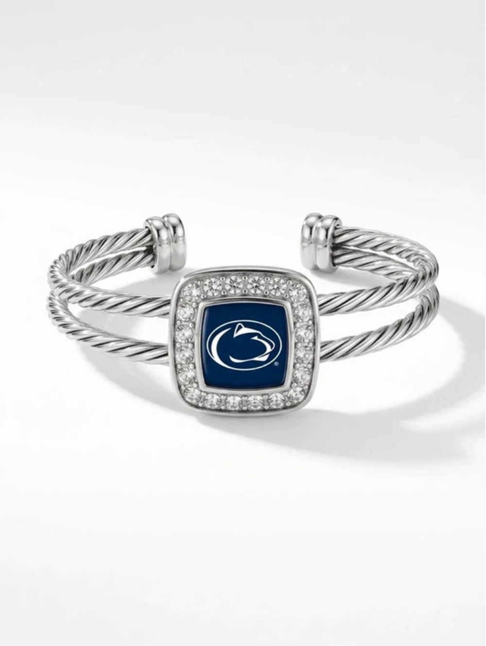 Penn State Nittany Lions Rhinestone Double Cable Cuff Bracelet Silver Tone PSU